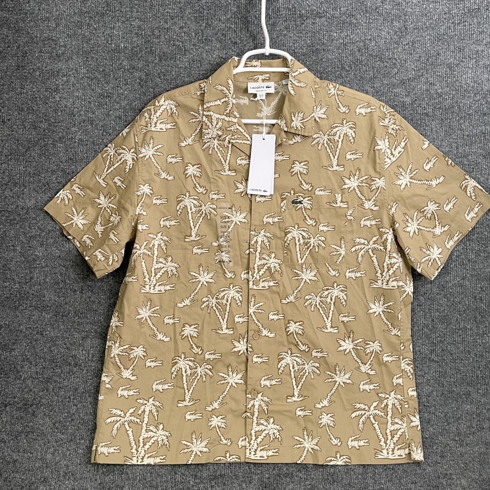 Lacoste Relaxed Fit Shirt Mens M Palm Tree Crocodile Short Sleeve Camp CH5691